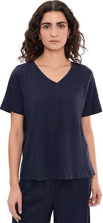 Eileen Fisher Organic Cotton Slubby Jersey V-Neck Short Sleeve T-Shirts Womens Clothing Ink : LG