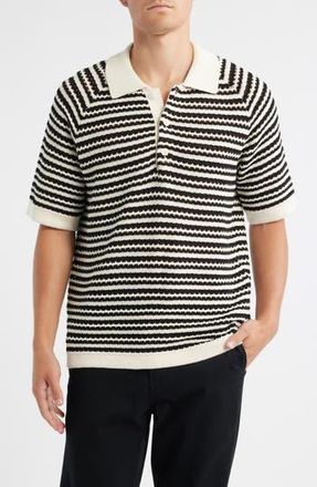Nn.07 Brett 6686 Stripe Organic Cotton Polo Sweater in Black Stripe at Nordstrom Rack, Size Xx-Large