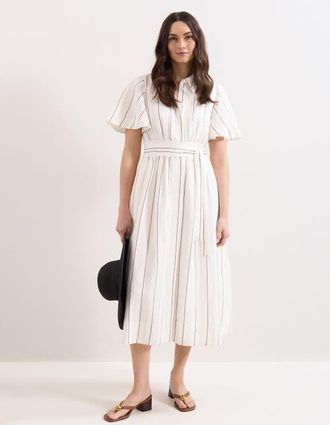 Phase Eight Marielle Striped Shirt Dress in White at Nordstrom, Size 14