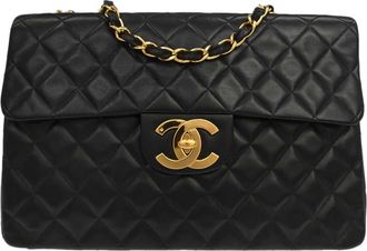 Chanel Vintage Cc Chain Flap Shoulder Quilted Lambskin Black Leather Handbag (Pre-Owned)