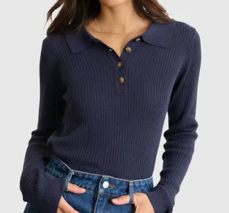 Garance Paris Billie Knit Long Sleeve Polo In Marine