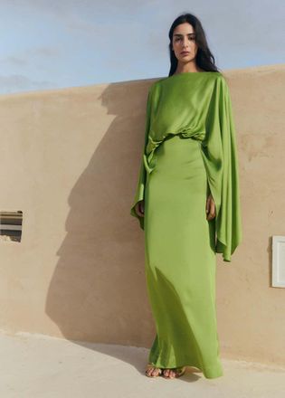 Mango Abito satinato maniche a palloncino verde - Donna - S - MANGO