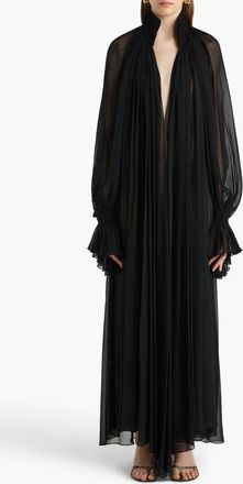 Khaite Edgar Long Sleeve Silk Chiffon Dress in Black at Nordstrom, Size Large