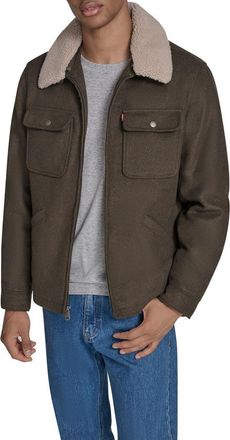 Levi's Brushed Twill Depot Jacket with Faux Shearling Collar in Olive at Nordstrom, Size Xx-Large