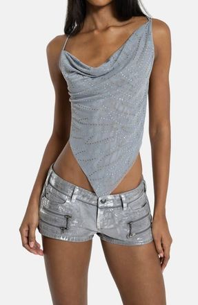 Jaded London Rhinestone Cowl Neck Open Back Top in Grey at Nordstrom, Size 12