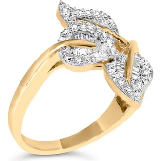House of Brilliance 10K Gold 1/2 Cttw Diamond Bypass Triple Leaf Ring in Yellow Gold at Nordstrom, Size 7