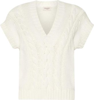 Max Mara Kabelgebreide katoenen gilet - Dames - V-hals truien - Wit - XS - Katoen - Truien & Vesten