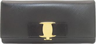 Ferragamo Black Leather Long Wallet (Bi-Fold) (Pre-Owned)