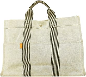 Herm&egrave;s Gray Canvas Tote Bag (Pre-Owned)