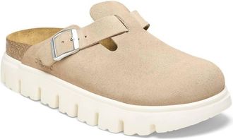 Birkenstock Womens Boston Chunky Suede Leather Clog In Warm Sand