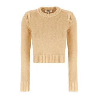 Chlo&eacute; Round-neck Knitwear, female, Beige, Size: M Cropped Sweater