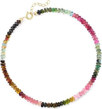 Ross-Simons Multicolored Tourmaline Bead Anklet With 14kt Yellow Gold