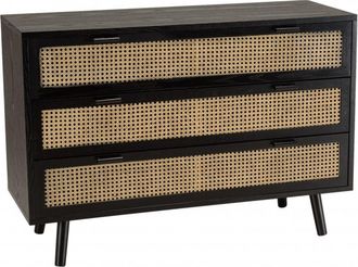 Macabane Cómoda negra de 3 cajones, caña natural