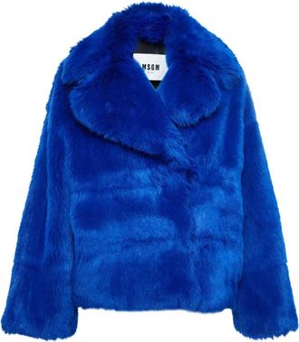 Msgm faux-fur long-sleeved jacket - Blue