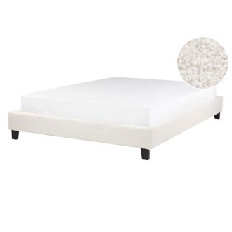 Beliani Beliani - Cama Con Somier Minimalista Sin Cabecero Tapizada De Boucl&eacute; Beige Claro 140 X 200 Cm Roanne