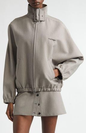 Courr&egrave;ges Buckle Houndstooth Bomber Jacket in Natural /Red /Black at Nordstrom, Size X-Large