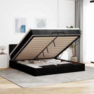 vidaXL Estructura De Cama Otomana Con Colchones Tela Negra 200x200cm