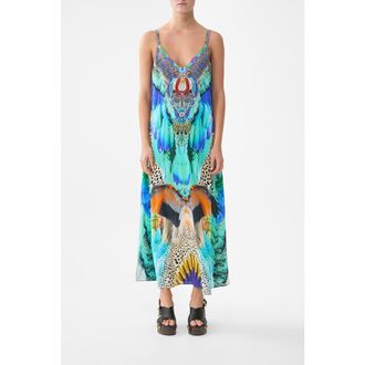 Camilla V Neck Midi Slip Dress in Jungle Flight at Nordstrom, Size Xx-Small Au