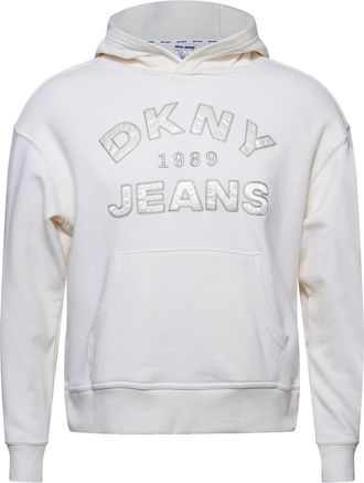 DKNY Dameshoodie van DKNY Jeans met satijnen applicaties en kettingsteeklogo in beige