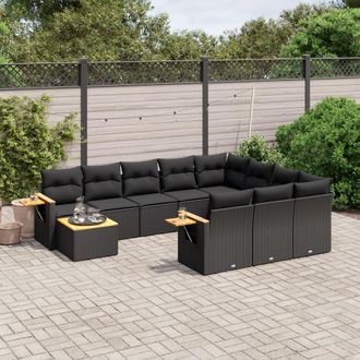 vidaXL Set De Sof&aacute;s De Jard&iacute;n 11 Pzas Y Cojines Rat&aacute;n Sint&eacute;tico Negro Vidaxl