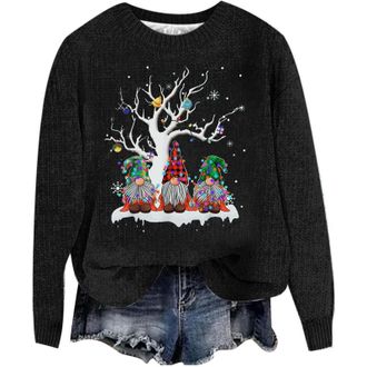 Generic Xmas Jumpers for Women UK Christmas Fashion 3D Print Womens Knitted Jumpers Long Sleeves Ladies Xmas Sweaters Winter Warm Fleece Pullover Sweaters Com