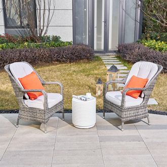 Direct Wicker 3-Piece Outdoor Garden Bistro Set, Grey Rattan Chairs with a Beige Concrete Side Table in White | Size: 2 Person