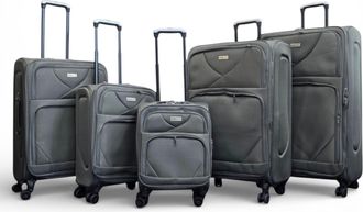Infinity Leather Softshell lichtgewicht grijs nylon 4-wiel reiskoffer vakantieset van 5 koffers