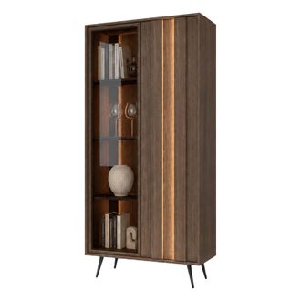 Dmora Vitrina Katiso, Mueble Expositor 8 Estantes, 2 Puertas, Con Led, 94x40x196h Cm Marr&oacute;n Nogal