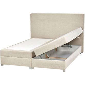 Beliani Beliani - Letto Boxspring Imbottito Tessuto Beige Testiera e Materasso 160 x 200 cm Admiral