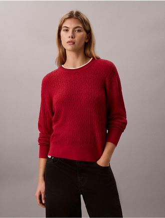 Calvin Klein Womens Tech Cable Knit Sweater - Red - XL
