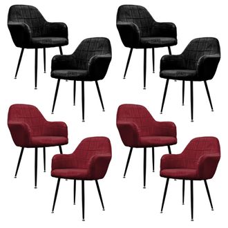 ECD Germany Ecd Germany - Juego De 8 Sillas De Comedor - Con Respaldo Y Reposabrazos - Asiento De Terciopelo Tapizado Negro / Burdeos - Estilo N&oacute;rdico - Con Patas