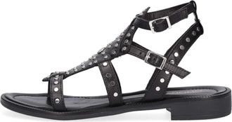 Omoda Schoenen, Dames, Zwart, 38 EU, Leer, Zwarte Sandalen met Metalen Studs