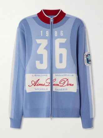 Aim&eacute; Leon Dore Cardigan In Lana Jacquard Con Zip - Blu