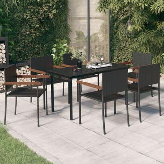 vidaXL Juego De Comedor Para Jard&iacute;n 7 Piezas Negro Vidaxl