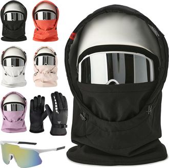 Generic Waterproof Fleece-Lined Hood, Warm Ski Helmet Cover, Winter Windproof Balaclava Ski Face Mask, Keep Head, Neck Warm (A)