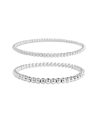 Sterling Forever Rhodium-Plated Brass Beaded Stretch Bracelet
