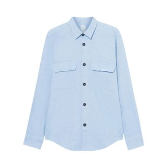 Brooks Brothers Katoenen Flanellen Overshirt met Klepzakken - Heren - Casual Overhemden - Blauw - L - Katoen - Overhemden