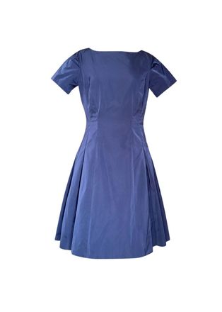 Oscar De La Renta Box Pleated Short Sleeved Silk Blend Dress Size M