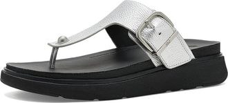 FitFlop Gen FF Buckle Tumbled Leather Toe Post Sandals Womens Wedge Shoes Silver : 10 M (B)