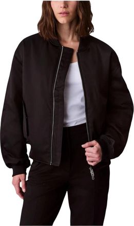 Calvin Klein Jeans Zip-Front Ronde Hals Lange Mouwen Jas met Voorzakken - Dames - Bomber jackets - Zwart - XS - Polyester - Jassen