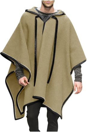 Generic RLEHJN Thickened Cape Mens Wool Coat Poncho Hoodie Winter Blanket Poncho Men Lightweight Portable Warm Leisure Daily Travel Clothing Plain Cowboy Hipp