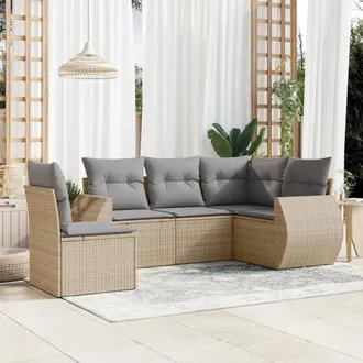 vidaXL Juego De Sof&aacute;s Jard&iacute;n Con Cojines 5 Pzas Rat&aacute;n Sint&eacute;tico Beige Vidaxl