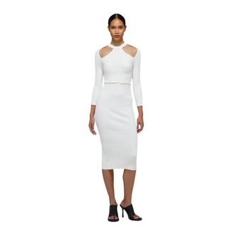 Self Portrait Vestido midi de punto con borde festoneado Ss 22-051 - Dames - Casual kleedjes - Wit - M - Kleedjes