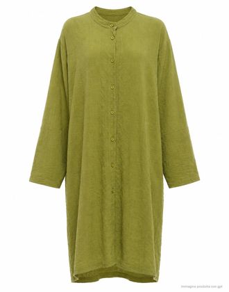 Transit Par-Such Olive Long Button-Front Dress with Fluid Silhouette