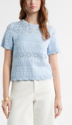 Treasure & Bond Pointelle Cotton Crewneck Sweater in Blue Skyway at Nordstrom, Size Xx-Small