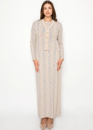 YAL New York Beige Knit Maxi Dress & Cardigan Set