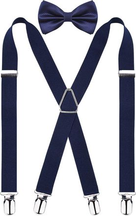 Alizeal Navy Elastic and Adjustable Mens Trouser Braces Bow tie Set