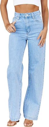 Generic Ladies Stretch Jeans, Mom Jeans For Women Uk, Casual Straight Leg Jean Pants, Comfy Loose Denim Pants With Pockets Basic Button Up Long Trousers Class