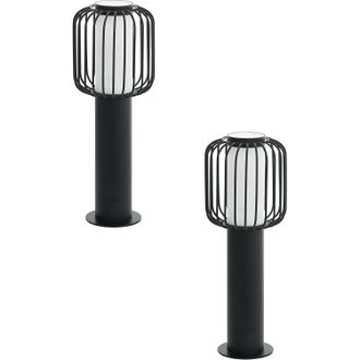 Loops 2 PACK IP44 Outdoor Pedestal Light Black Steel 1x 28W E27 Wall Gate Lamp