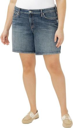 Silver Jeans Co Suki Curvy Mid Rise Denim Shorts in Satellite at Nordstrom, Size 14W